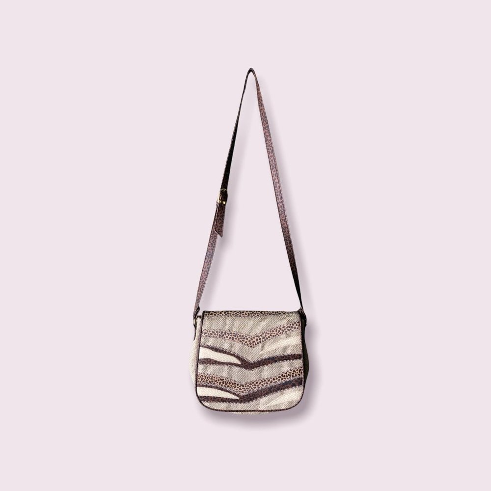 Vintage 90's Animal Print canvas cross body bag